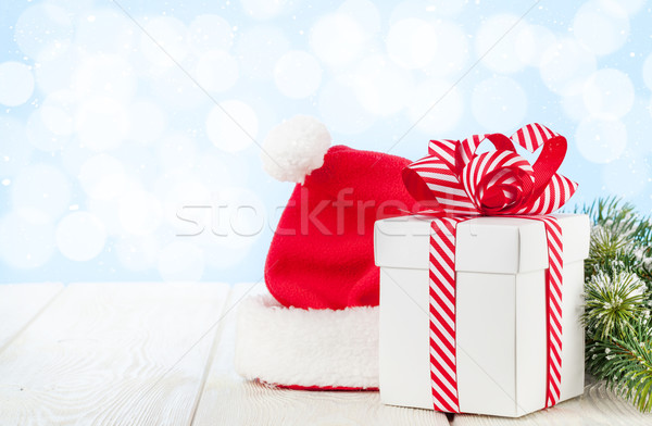 Stock fotó: Karácsony · ajándék · doboz · mikulás · kalap · fenyőfa · ág