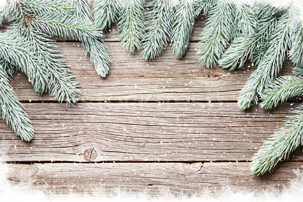 Karácsony fából készült fenyőfa hó kilátás copy space Stock fotó © karandaev