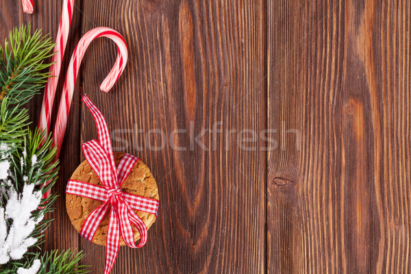 Рождества пряничный Cookies конфеты тростник дерево Сток-фото © karandaev