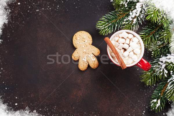 Stock foto: Weihnachten · heiße · Schokolade · Marshmallow · top · Ansicht