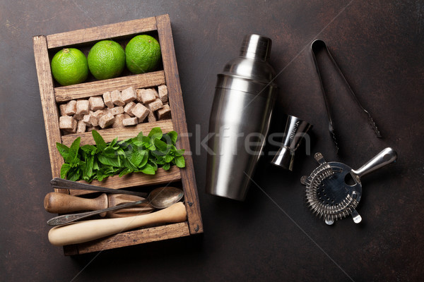 Mojito coquetel ingredientes caixa bar Foto stock © karandaev