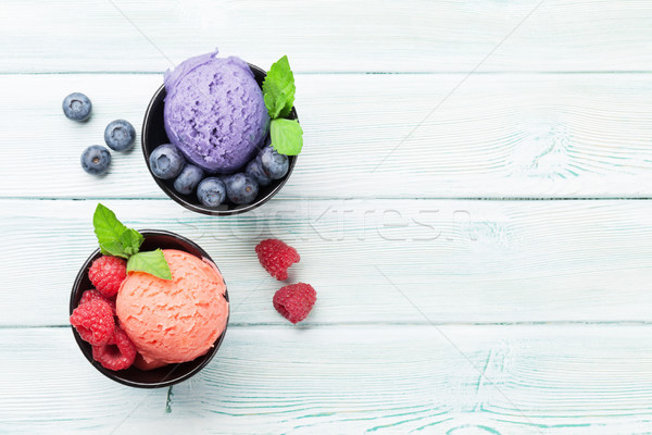 Ice cream scoops with berries Stock photo © karandaev