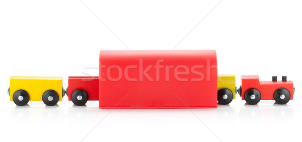 Stock photo: Wooden toy colored train in tunel