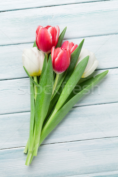 Stock fotó: Színes · tulipánok · virágcsokor · fából · készült · piros · fehér