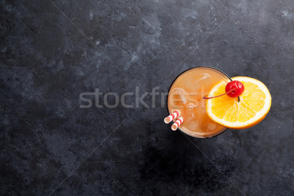 Tequila Świt koktajl ciemne kamień tabeli Zdjęcia stock © karandaev