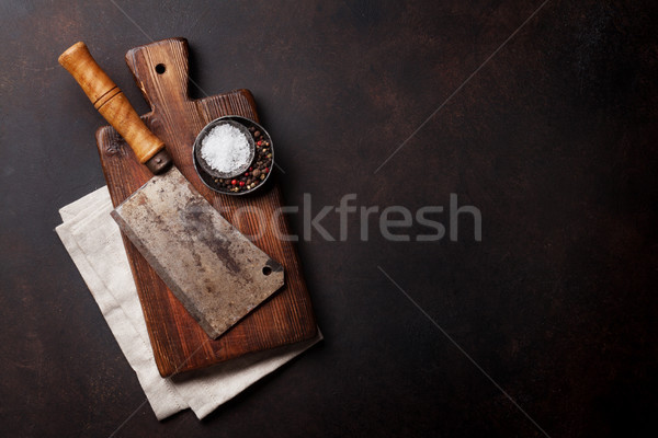 Slager vintage vlees mes specerijen steen Stockfoto © karandaev