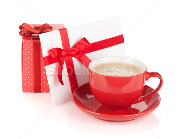 Red coffee cup, gift box and love letter with bow Stock photo © karandaev