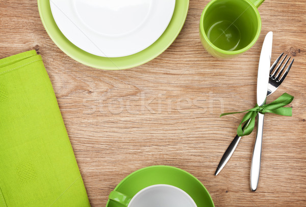 Foto d'archivio: Cucina · tavolo · in · legno · lastre · copia · spazio