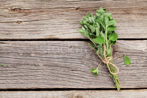 Stock foto: Haufen · Garten · Oregano · Kraut · Holztisch · top