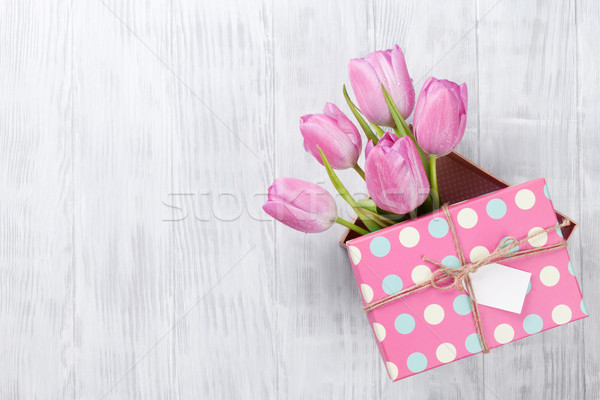 Fresh pink tulip flowers in gift box Stock photo © karandaev