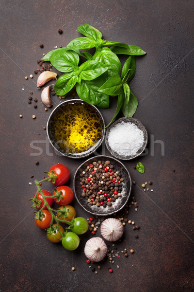 Stock photo: Tomatoes, basil and spices