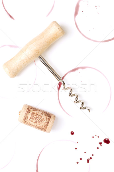 Wine stains, corkscrew and cork Stock photo © karandaev