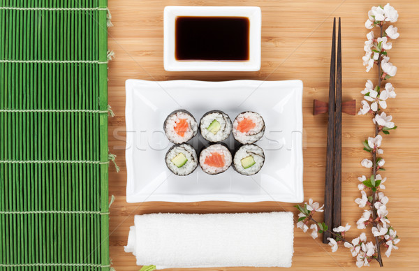 Sushi maki set fresche sakura ramo Foto d'archivio © karandaev