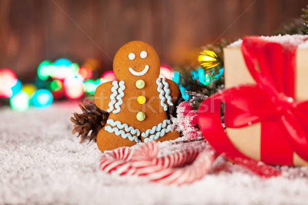 Christmas szkatułce candy gingerbread man śniegu Zdjęcia stock © karandaev