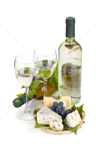 Сток-фото: белое · вино · сыра · винограда · изолированный · белый · лист