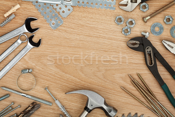 Nüsse Holztisch Kopie Raum Textur Arbeit Stock foto © karandaev