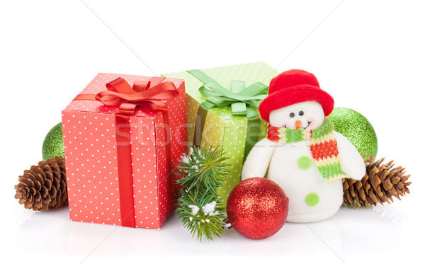 Natal caixas de presente decoração boneco de neve brinquedo isolado Foto stock © karandaev