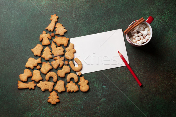 Piernik cookie choinka kartkę z życzeniami górę Zdjęcia stock © karandaev