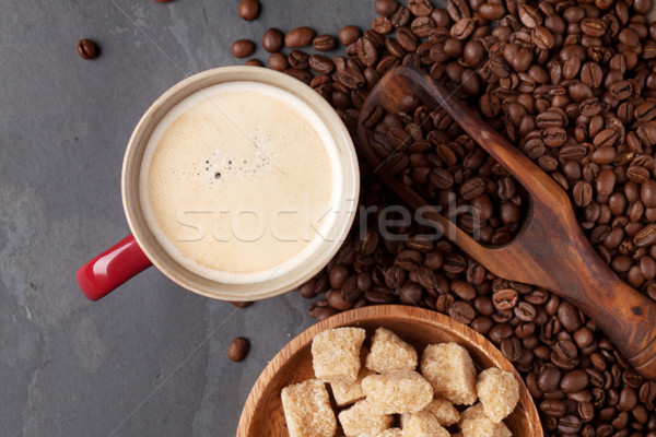 Taza de café frijoles azúcar moreno piedra mesa superior Foto stock © karandaev