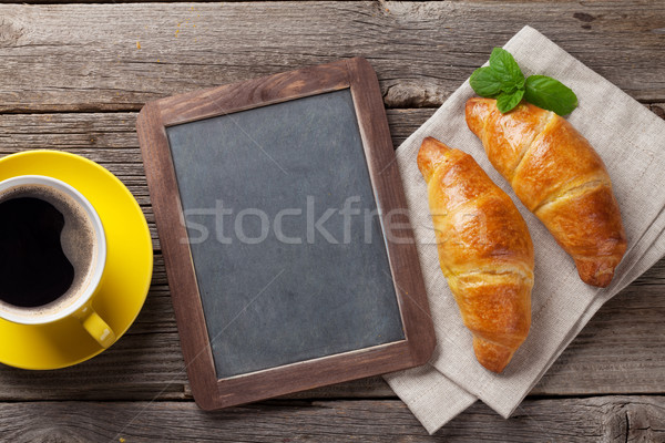 Blackboard croissants koffie koffiekopje top Stockfoto © karandaev