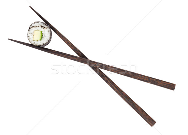Stockfoto: Sushi · maki · komkommer · eetstokjes · geïsoleerd · witte