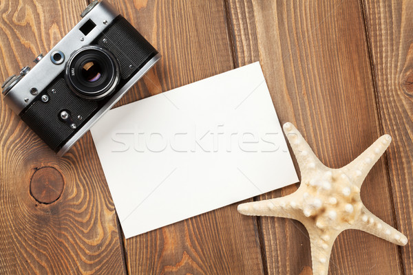 旅行 假期 相框 海星 相機 木桌 商業照片 © karandaev