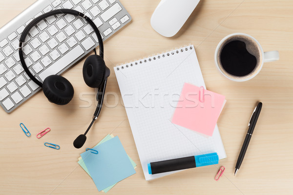 Office desk with headset and supplies. Call center Stock photo © karandaev