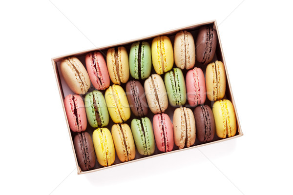 Stockfoto: Kleurrijk · zoete · macarons · geschenkdoos · aanwezig · geïsoleerd