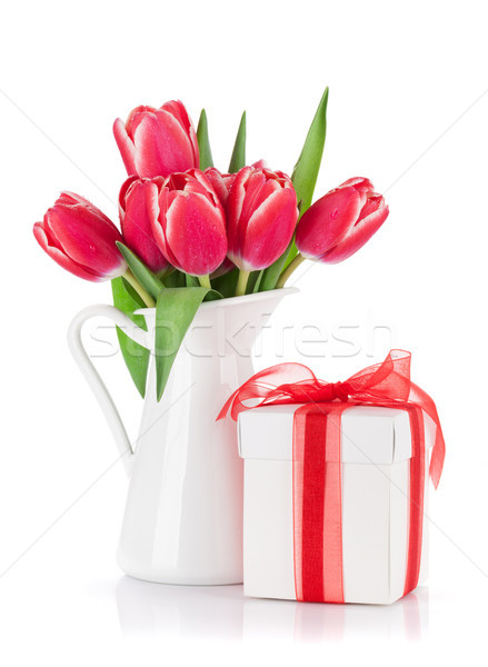 Red tulip flowers and gift box Stock photo © karandaev