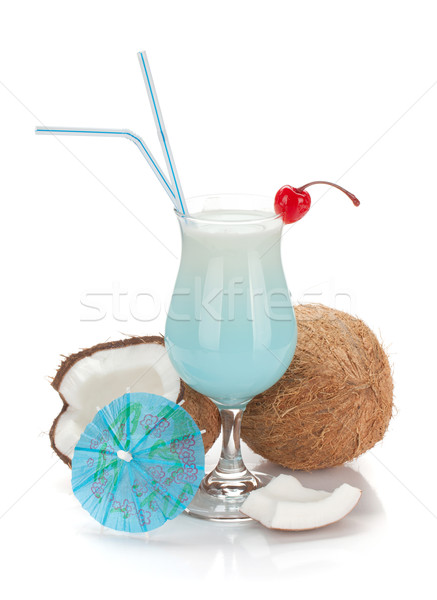 Stockfoto: Blauw · Hawaii · cocktail · kokosnoten · geïsoleerd · witte