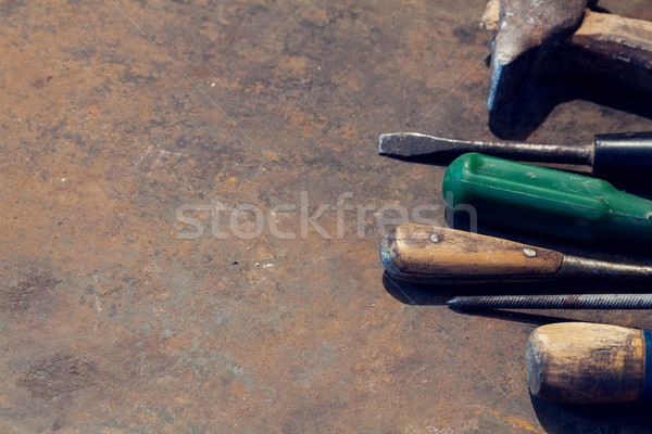 Foto stock: Metal · tabela · velho · ferramentas · topo · ver
