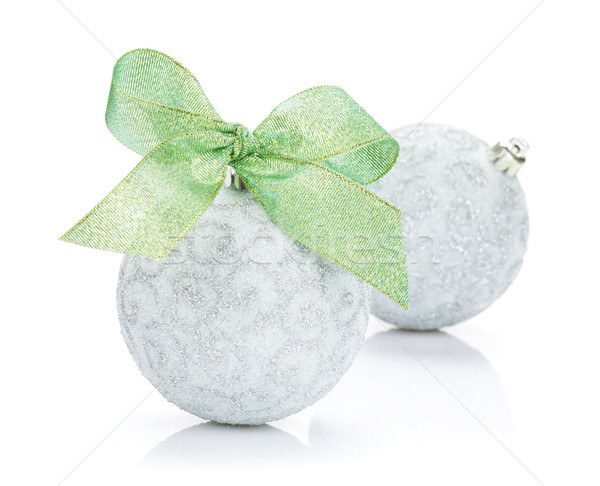 Stock photo: Christmas baubles and green ribbon