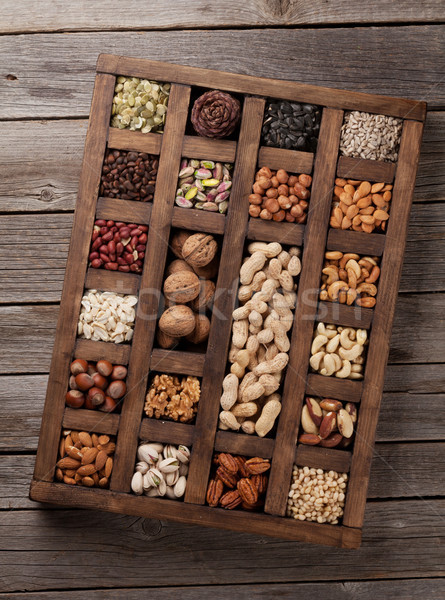 Various nuts in wooden box Stock photo © karandaev