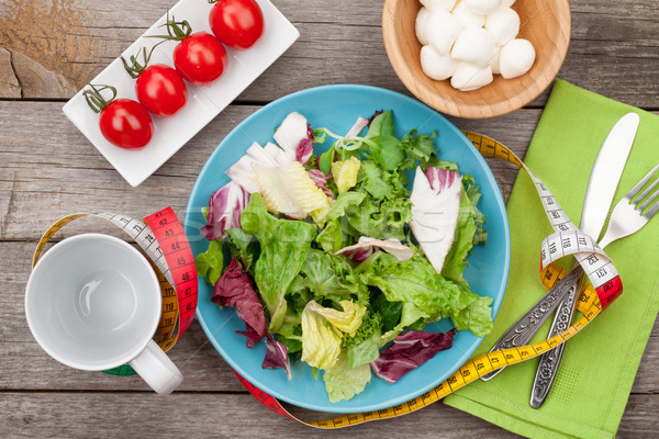 Stok fotoğraf: Taze · sağlıklı · salata · domates · mozzarella · ahşap · masa