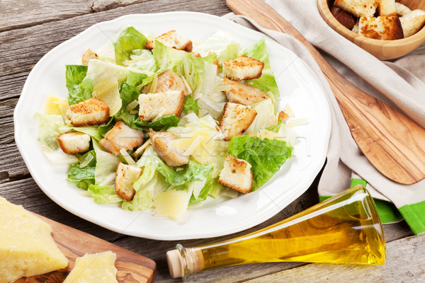 ストックフォト: 新鮮な · 健康 · シーザーサラダ · 木製のテーブル · 表 · 緑
