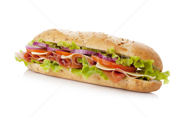 Hosszú szendvics sonka sajt paradicsomok vöröshagyma Stock fotó © karandaev