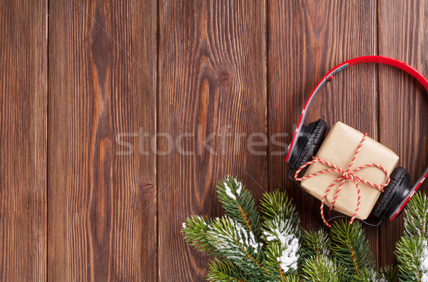 Stock foto: Weihnachten · Geschenkbox · Kopfhörer · Ast · top · Ansicht