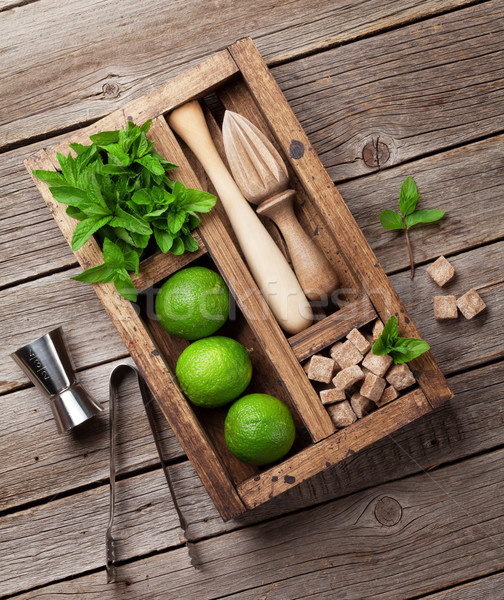 Stockfoto: Mojito · cocktail · ingrediënten · vak · bar