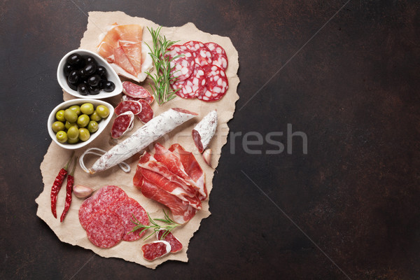 Salami geschnitten Schinken Wurst Prosciutto Speck Stock foto © karandaev