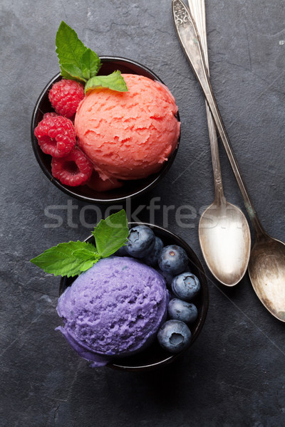 Stock fotó: Fagylalt · bogyók · málna · áfonya · felső · kilátás