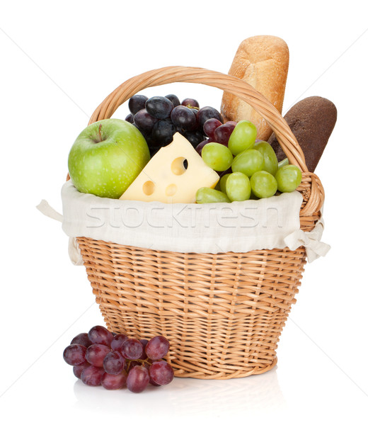 Panier pique-nique pain fruits isolé blanche alimentaire [[stock_photo]] © karandaev