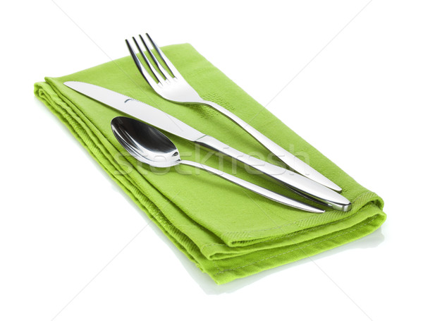 Silverware or flatware set of fork, spoon and knife on towel Stock photo © karandaev