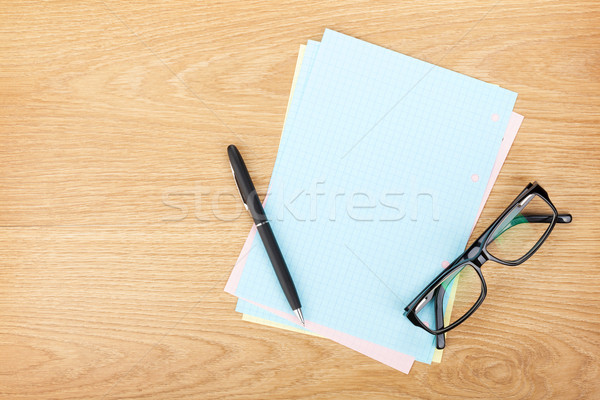 Blank lined paper with office supplies and glasses Stock photo © karandaev