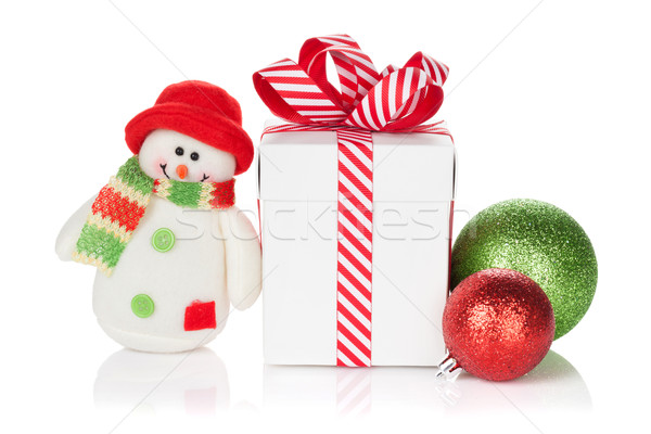 Stock foto: Weihnachten · Geschenkbox · Schneemann · Spielzeug · isoliert · weiß