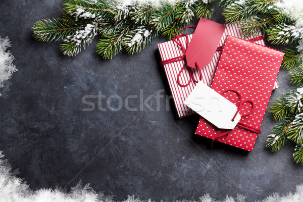 [[stock_photo]]: Noël · coffrets · cadeaux · pierre · table · haut