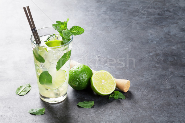 Stok fotoğraf: Mojito · kokteyl · karanlık · taş · tablo · bo