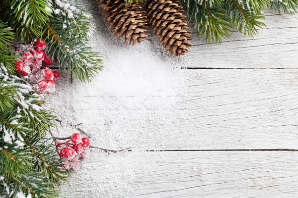 [[stock_photo]]: Noël · neige · table · en · bois · haut · vue