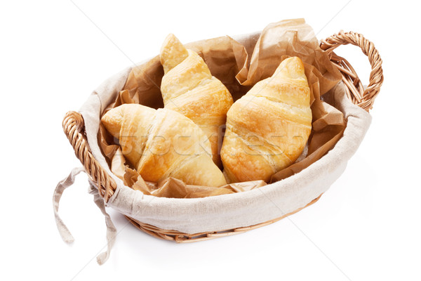 Fresco croissants cesta caseiro isolado branco Foto stock © karandaev