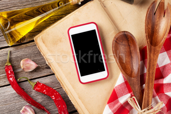 Foto stock: Mesa · de · cocina · ingredientes · teléfono · Screen