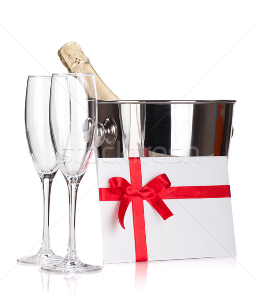 Dwa szampana okulary butelki wiadro list Zdjęcia stock © karandaev